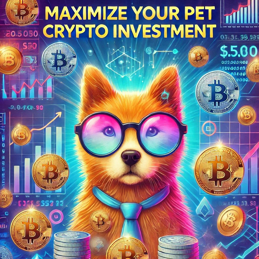 Cute Pet and Crypto Coins Symbolizing Pet Cryptocurrency Growth